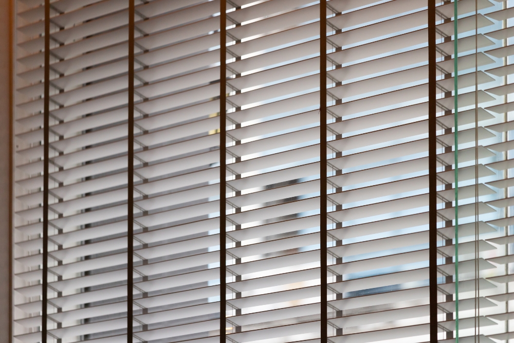 White motorised blinds and shutters